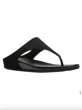 Fitflop Banda Perf Nubuck Perforated Thong Wedge Sandals Black
